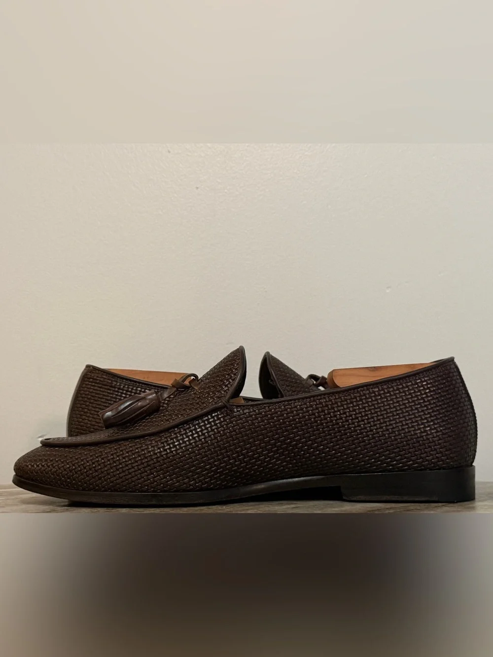 CANALI TASSEL LOAFERS BROWN 40 / 7 US LEATHER $1000 WOVEN INTRECCIATO  SHOES